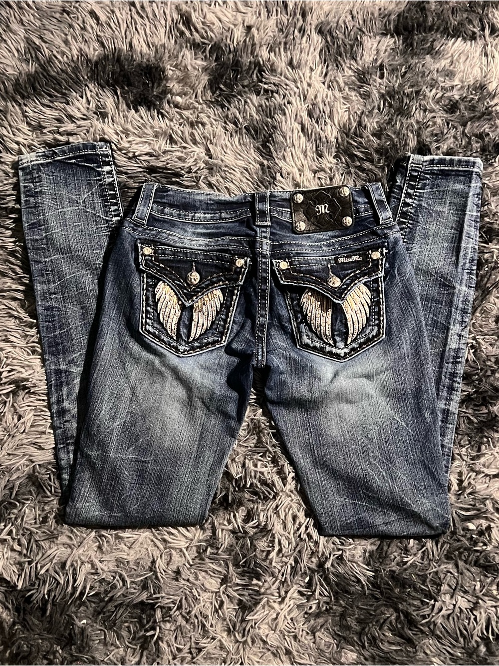 Miss Me Dark Wash Skinny Jeans with Embellished Back Pockets